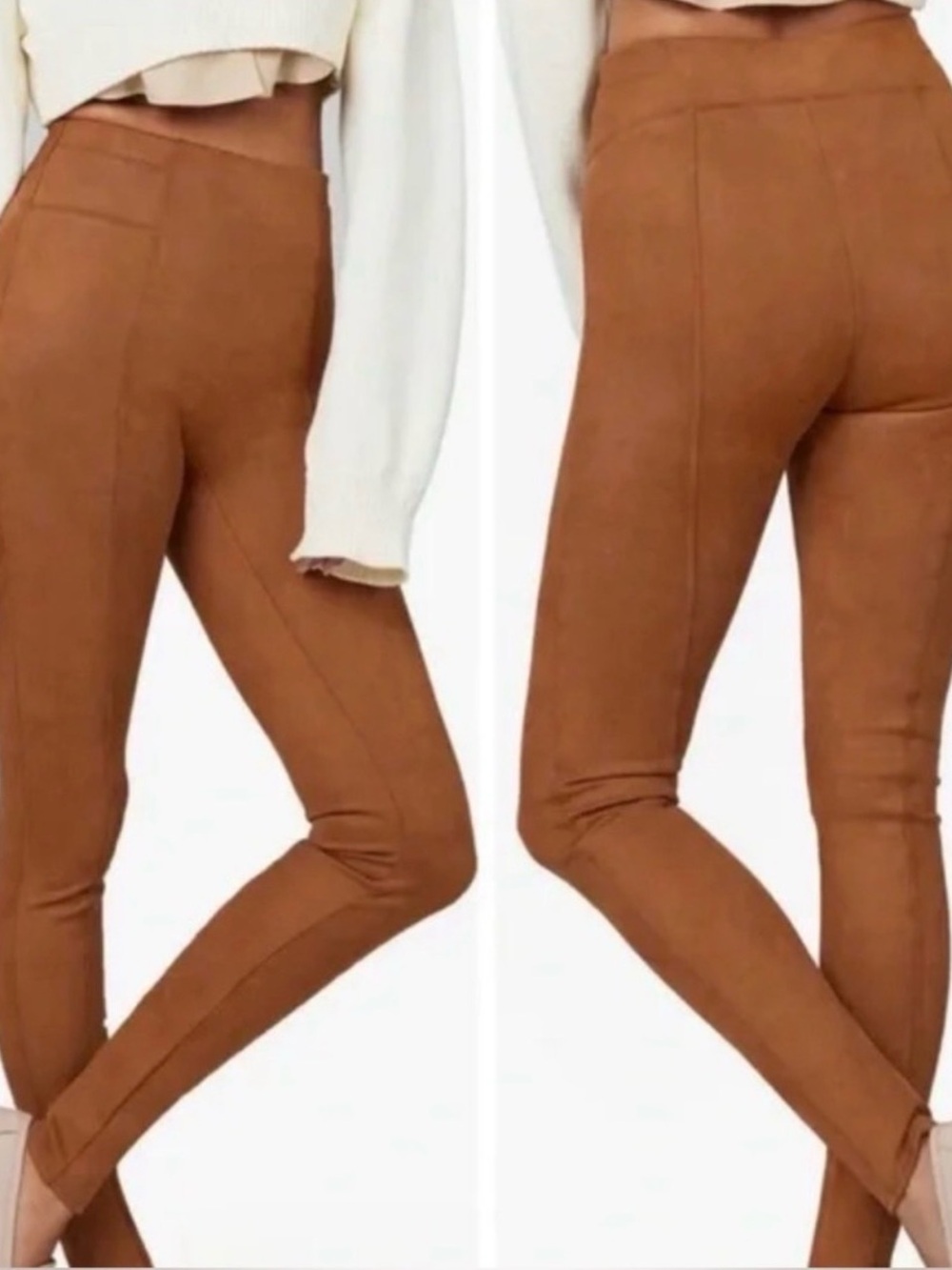 Spanx Faux Suede Soft Pull On High Waisted Leggings Rich Caramel
